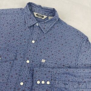 Salt Valley XS Mens Shirt Chambray Western‎ Floral Cowboy Pearl Snap 18x26